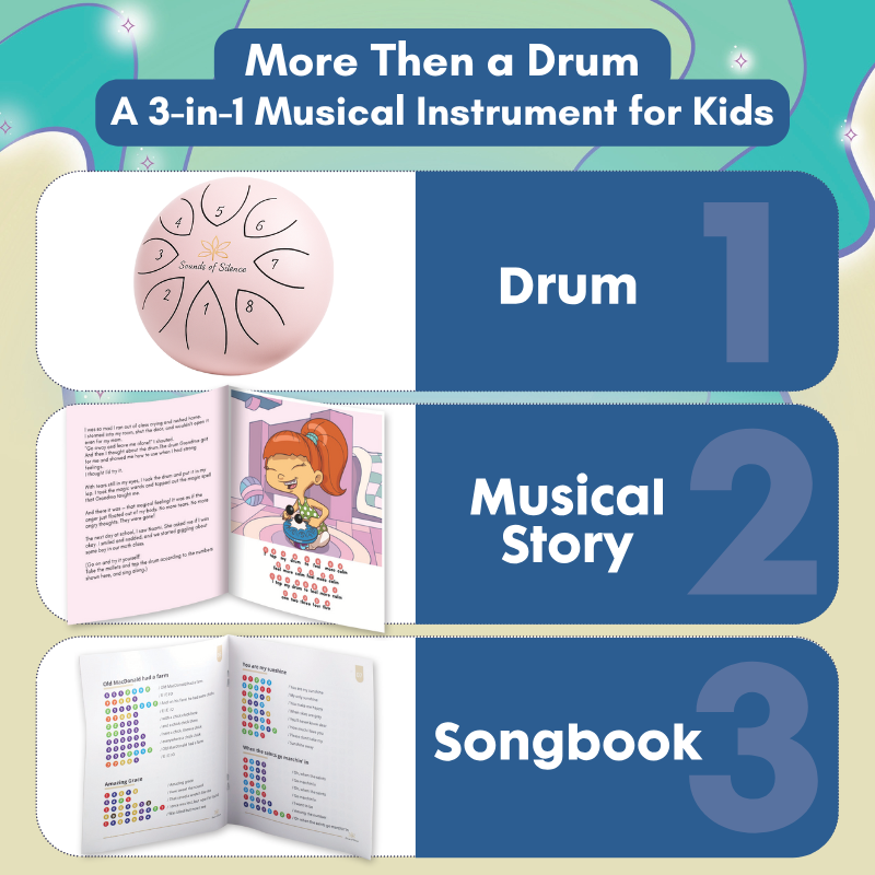Sounds Of Silence Drums - Wholesale Musical Instrument - Magic Calm Drum Tongue Drum, Songbook and Storybook (PINK)  4