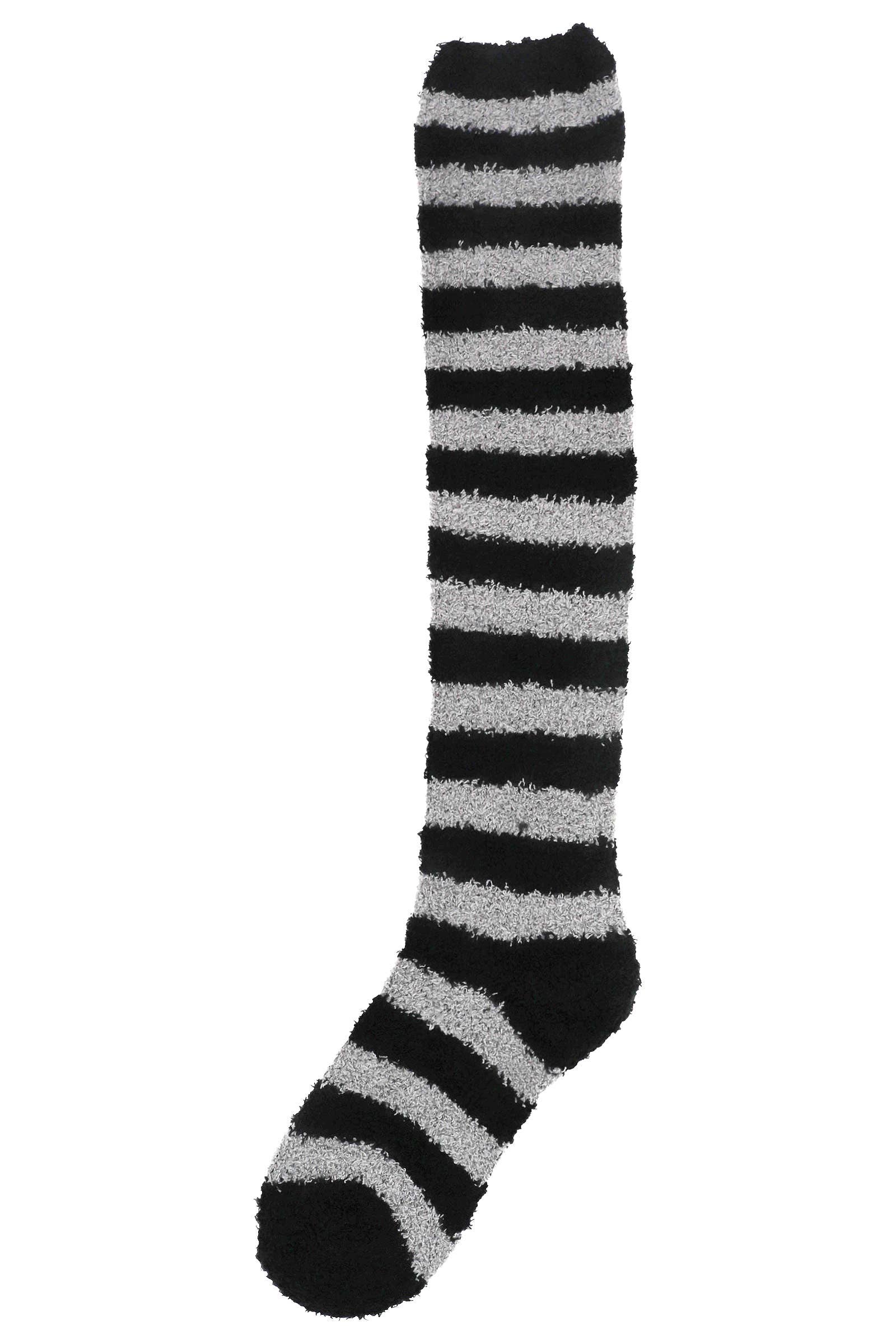 SORTIDAS Meias femininas felpudas listradas acima do joelho para venda a revendedores na Faire6