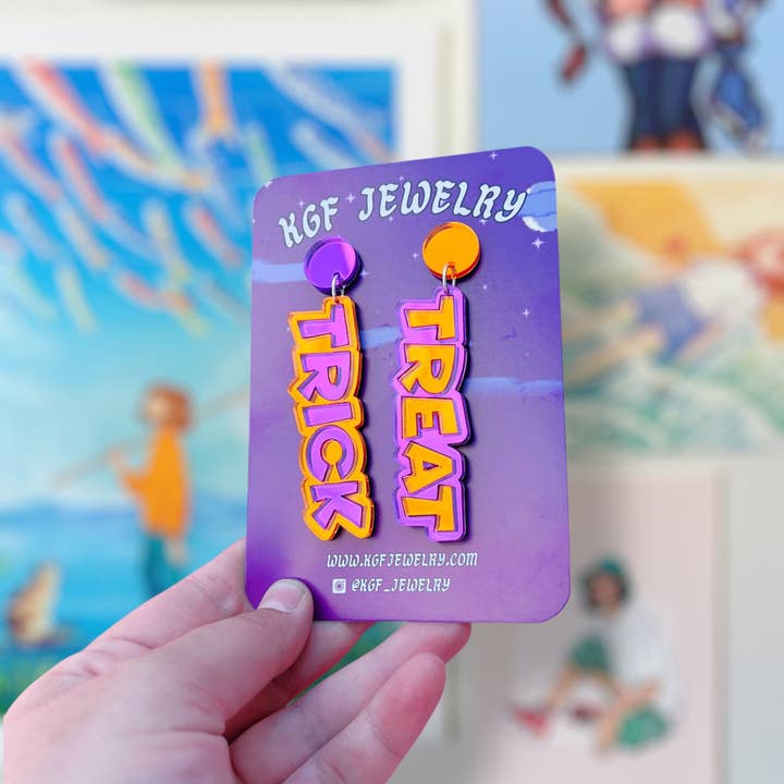 Trick or Treat Handmade Acrylic Earrings & Keychains for wholesale by KGF Studios