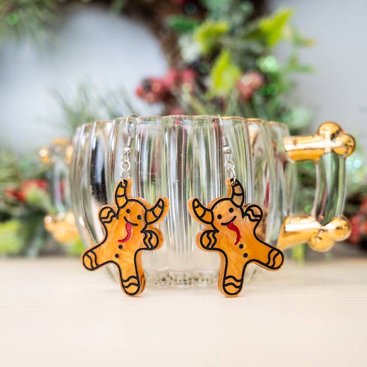 HoneyGlow Designs - Wholesale Dangle Earrings - Krampus Gingerbread man earrings