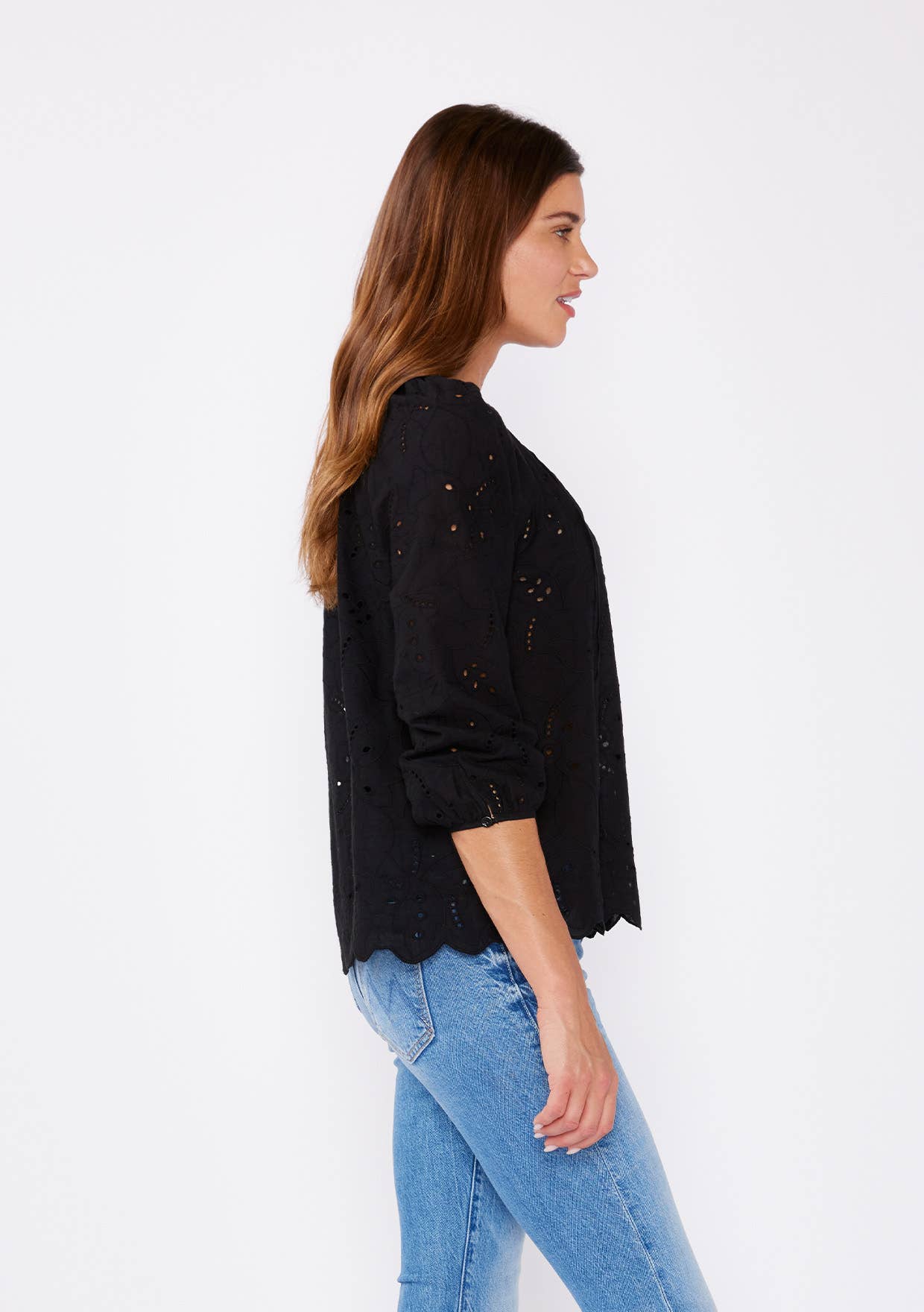 Lovestitch - Wholesale Blouse - Women's - Raglan Long Sleeve Blouse with Floral Eyelet Details1