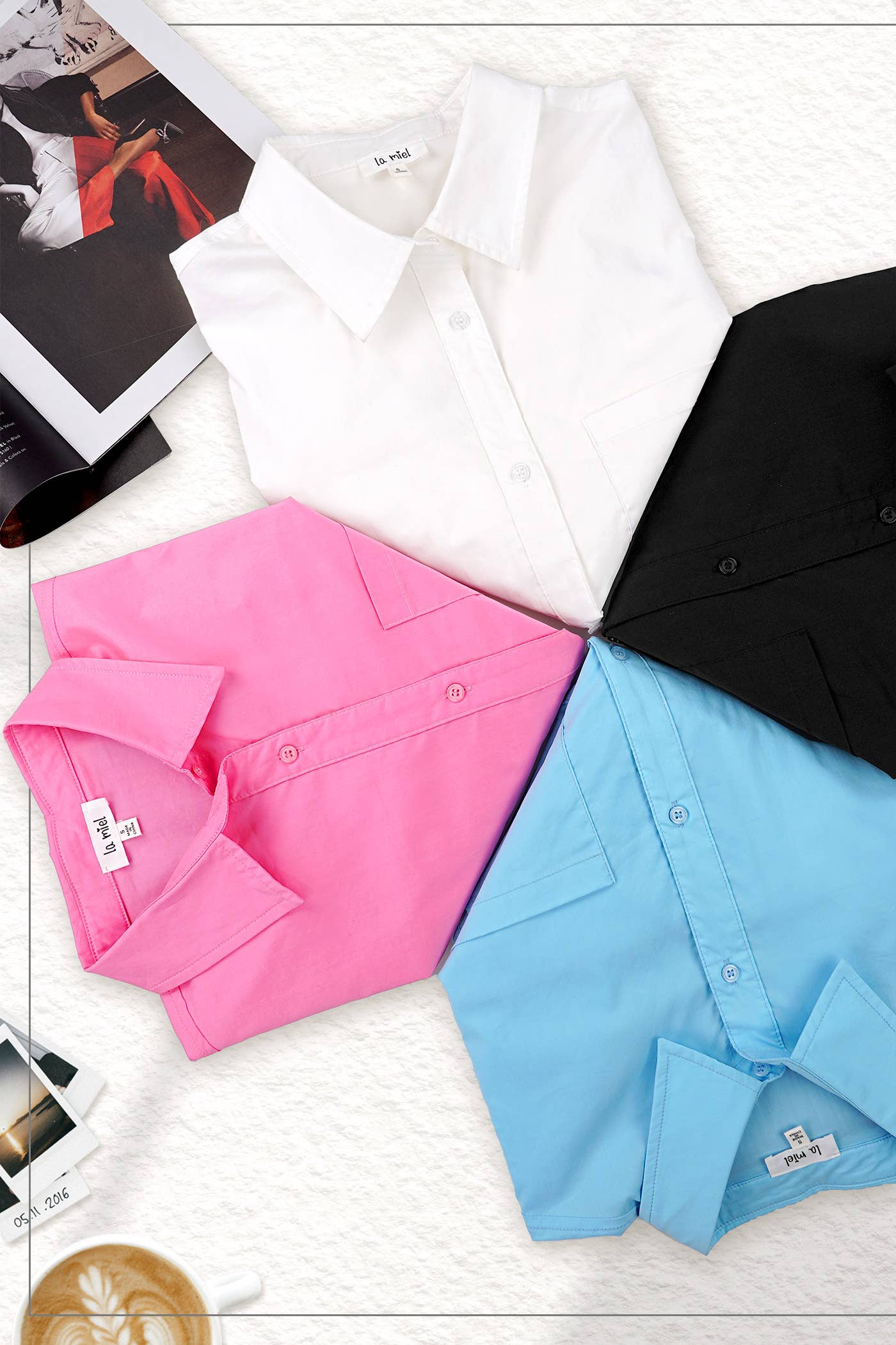 La Miel - Vente Chemise à col boutonné – femme - SRT7809-Chemises Classiques en Popeline à Col et Boutons8