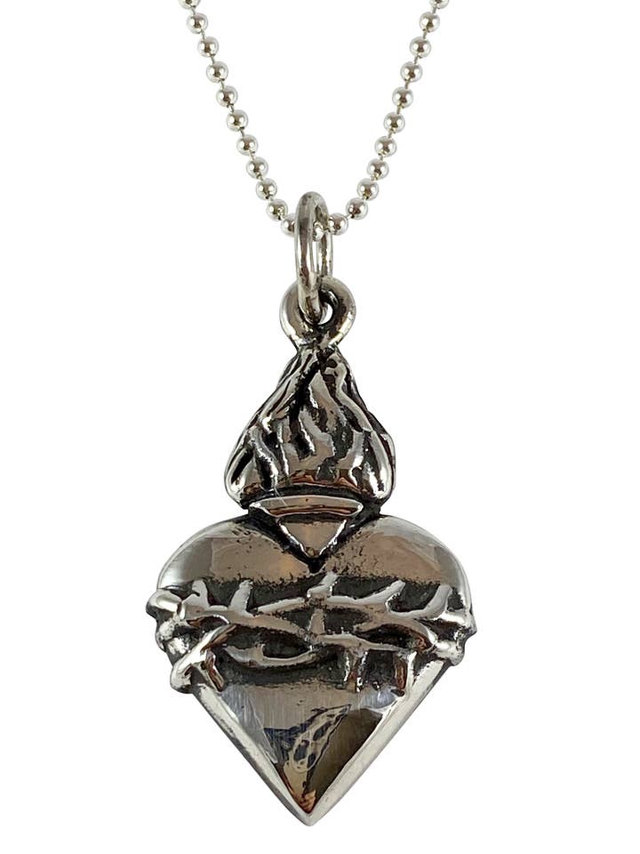 CH Sacred Heart 2 Sterling Silver Pendant/Charm Necklace for wholesale by Femme Metale