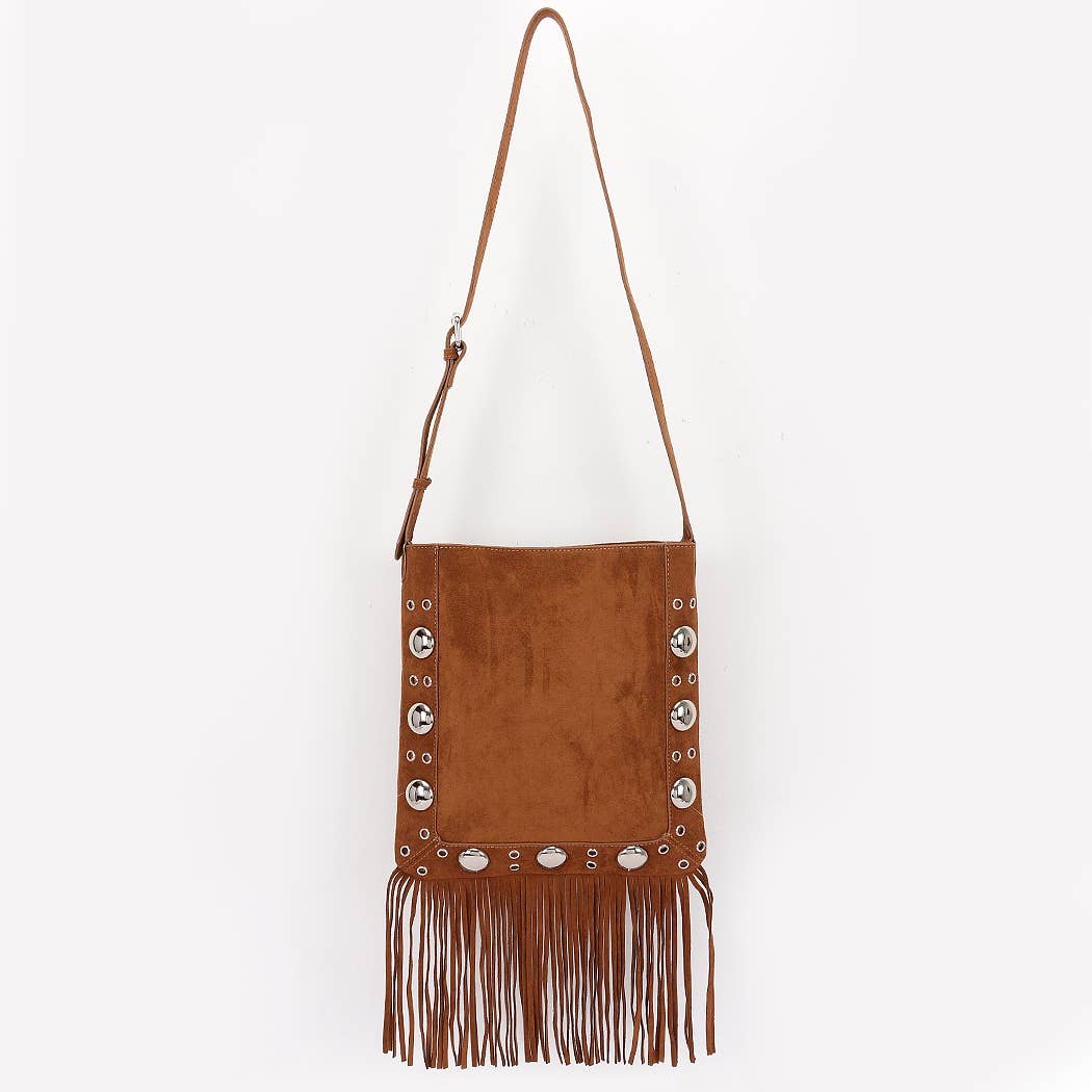 3AM BY H&D ACCESSORIES – wholesale Crossbody bag – Women's – Faux Suede Metal Studded Fringe Bag2