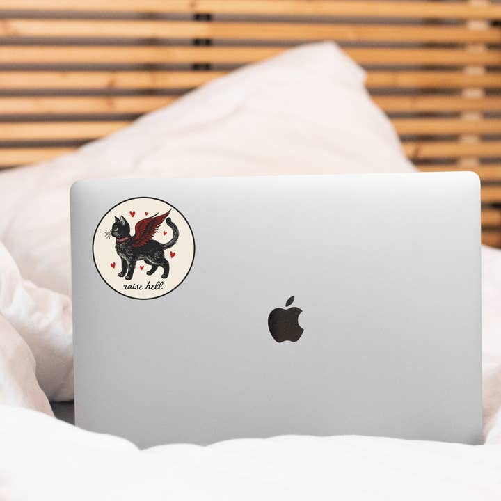 Yarnival - Wholesale Sticker - Raise Hell Cat Sticker - kitty, kitten, feathers, angel1