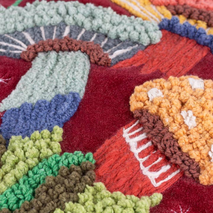 Magic Mushrooms Cushion Ruby Red for wholesale on Faire4