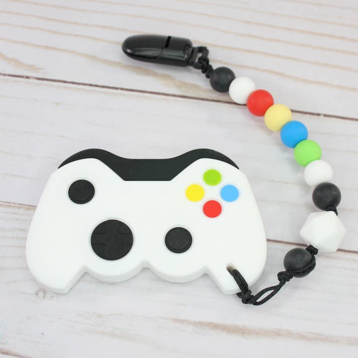 White Game Controller W/Clip for wholesale by Baby Boos Teethers