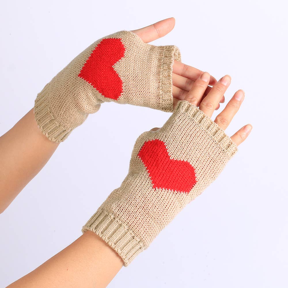 MKS America - Wholesale Gloves - Women's - Peach Heart Pattern Half-Finger Gloves5
