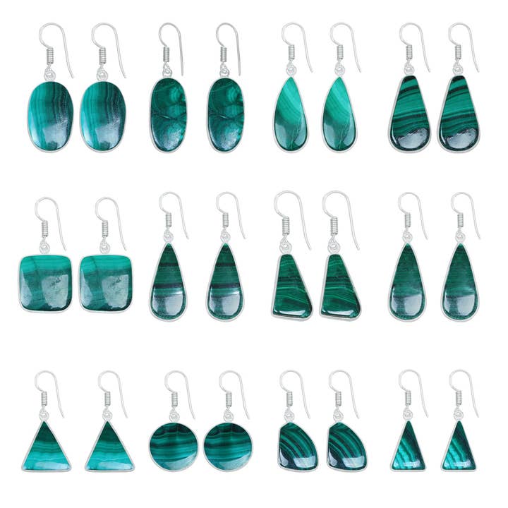 Handmade Jewels - Wholesale Dangle Earrings - Malachite Earrings – Minimalist, Silver-Plated | Wholesale Handmade Jewelry