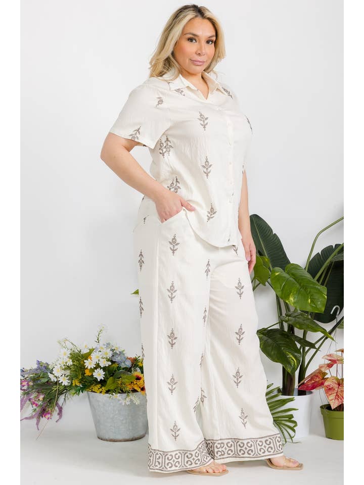 Fashion Space - Wholesale Top & Pant Set (NOT Loungewear) - Women's - Plus Size Women Shirt and Pants Linen Set