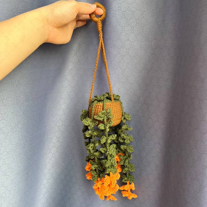 TOMOPOD LLC - Wholesale Car Decorative Charm - Unisex - Crochet Fern Flowers Plant Pot, Handmade Car Plant Hanging