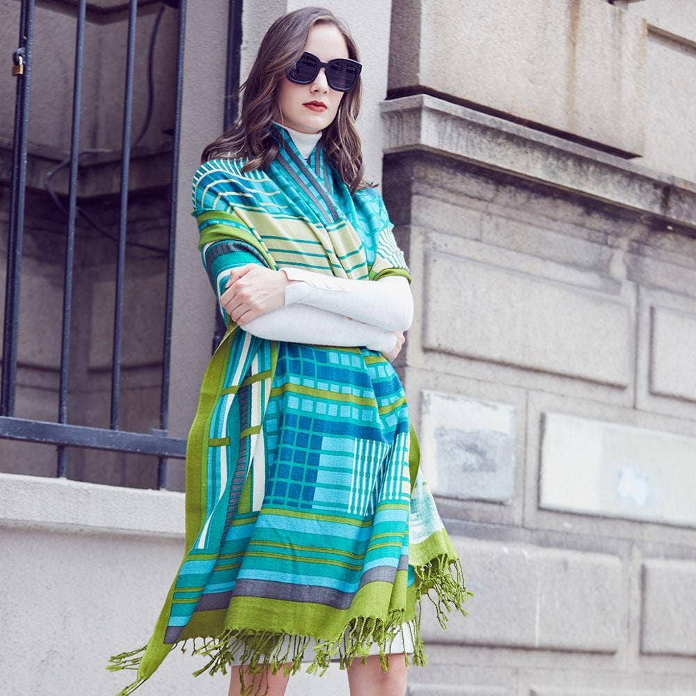 Scarflings - Vendita all'ingrosso Sciarpa - Donna - Smeraldo Sera Scialle in Lana - Verde4