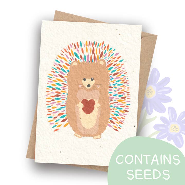 Plantable Hedgehog Love Card for wholesale by Tilly Scribbles