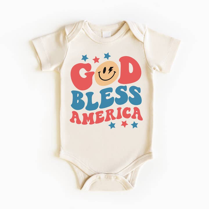 Hudson Finn Apparel - Wholesale Bodysuit (Non-Footed) - Baby - God Bless America Baby Onesie, Cute 4th of July Bodysuit0