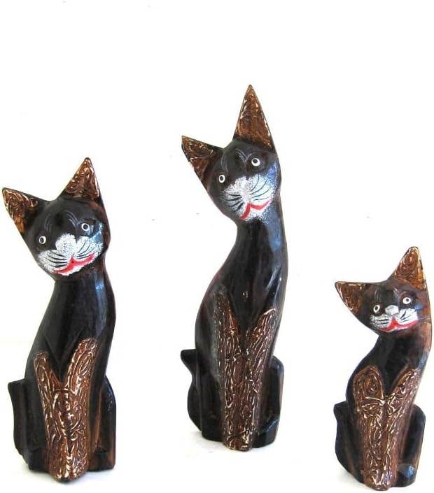 OMA - Eclectic Home - Wholesale Decorative Figurine - Wooden Cats Family Table Top Figurine Statue Set