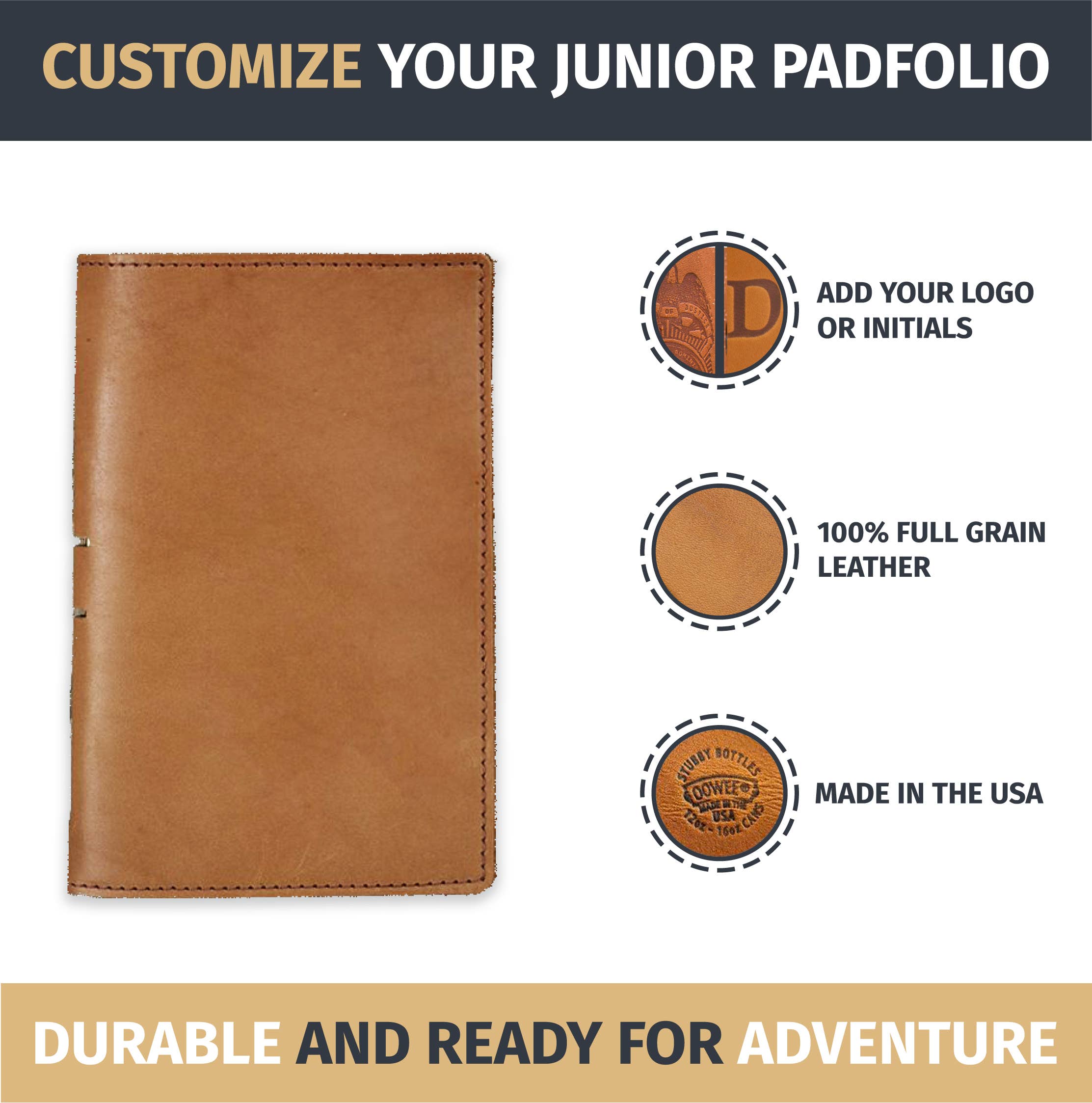 Oowee Products - Wholesale Journal Cover - Custom Junior Leather Padfolio - Refillable Organizer 2