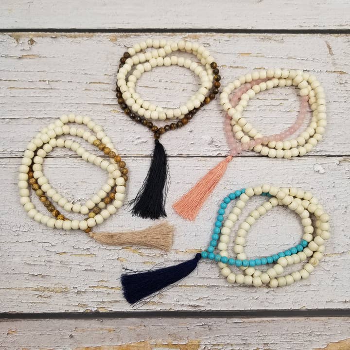 Wood Natural stone bead Tassels Necklace for wholesale by Treasure Wholesale