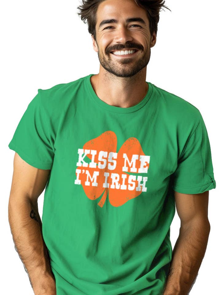 Kiss Me I'm Irish Vintage Shamrock - Cute St. Patrick's Day T-shirt - Men's/Unisex for wholesale by Ann Arbor Tees