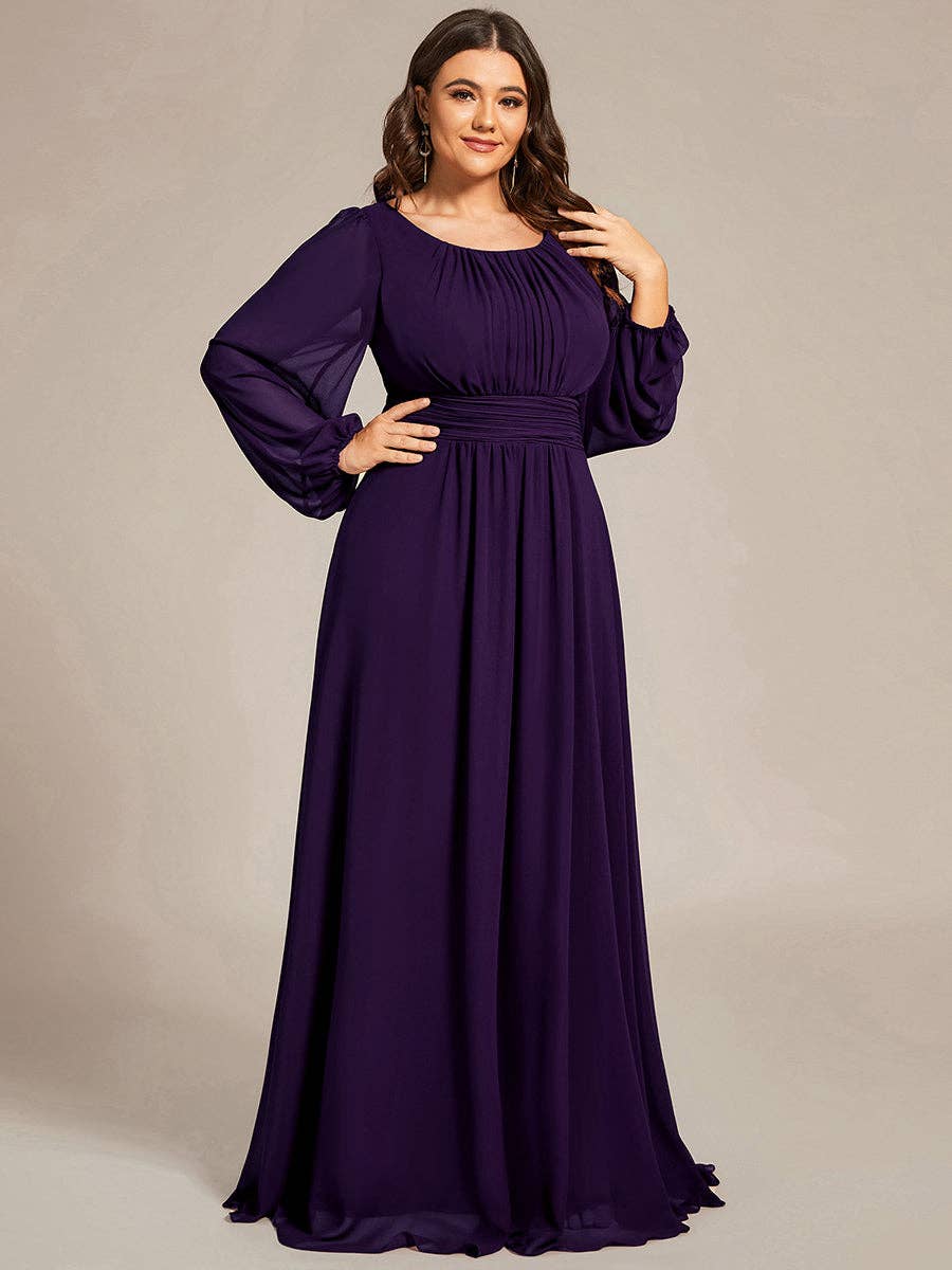 Ever-Pretty - Wholesale Gown - Women's - Plus Size Long Lantern Sleeves Round Neck Bridesmaid Dress28
