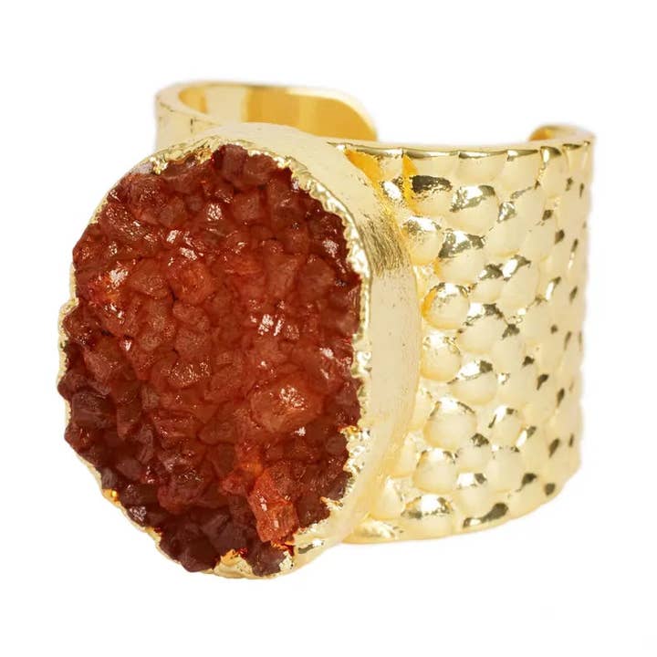 Burnt Orange 'Crystal Crush' Gold Statement Ring for wholesale by YAA YAA LONDON