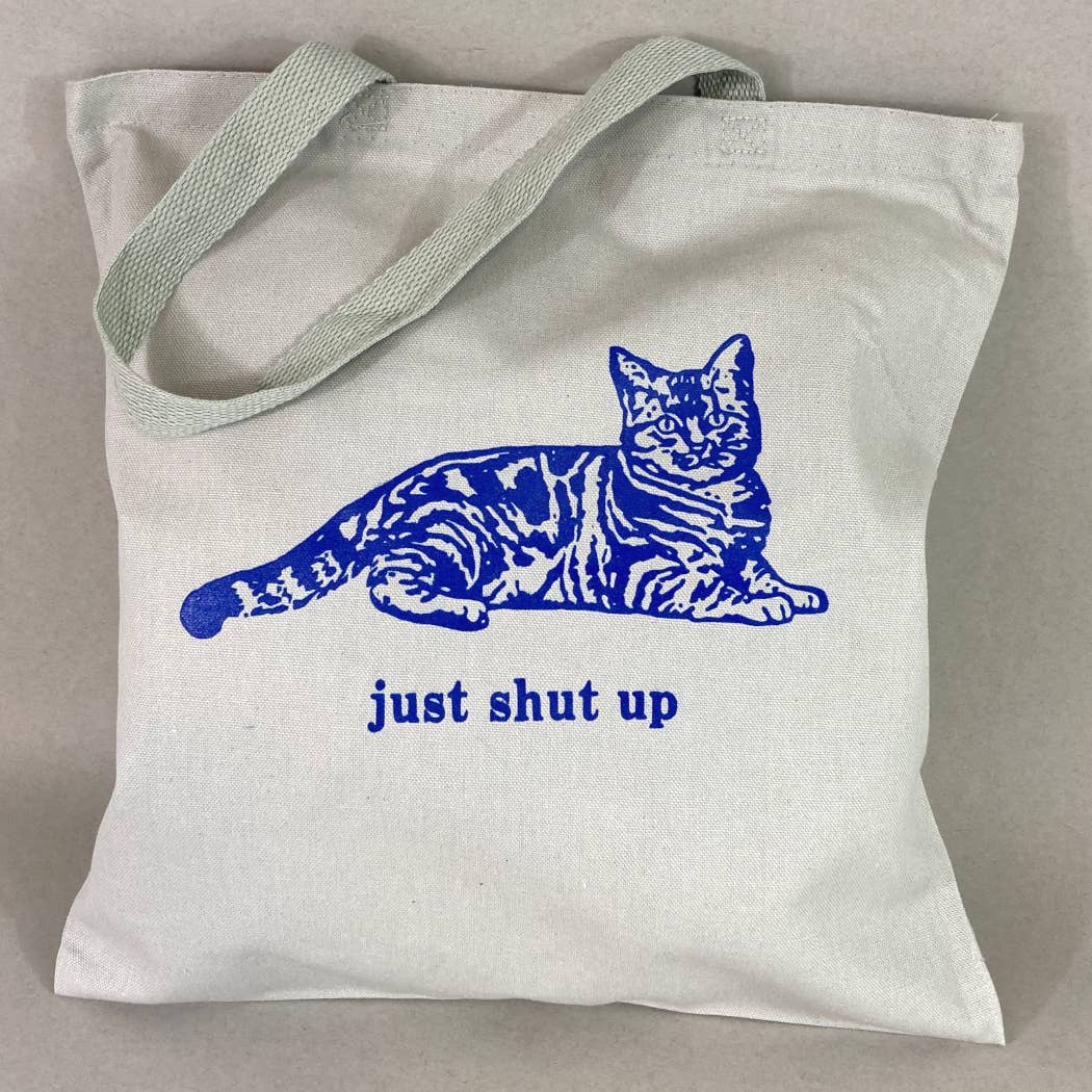 Rx Letterpress - Vente Tote bag – unisexe - Just Shut Up | Humour pour amateurs de chats | Tote bag en toile drôle2