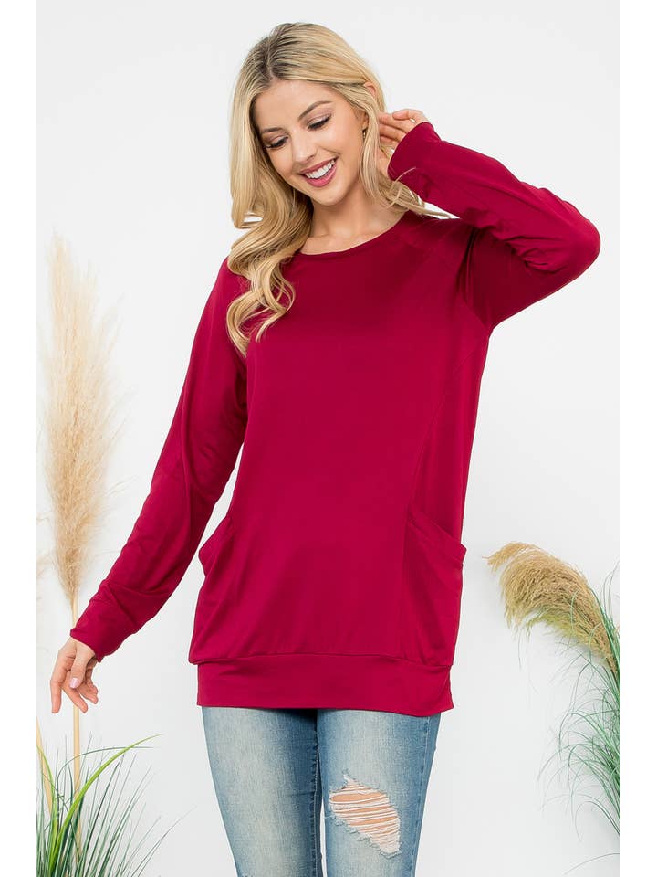 You & Me - Wholesale Tunic - Women's - YMT20003XV-PLUS SIZE SOLID LONG SLEEVE FRONT POCKET TOP53
