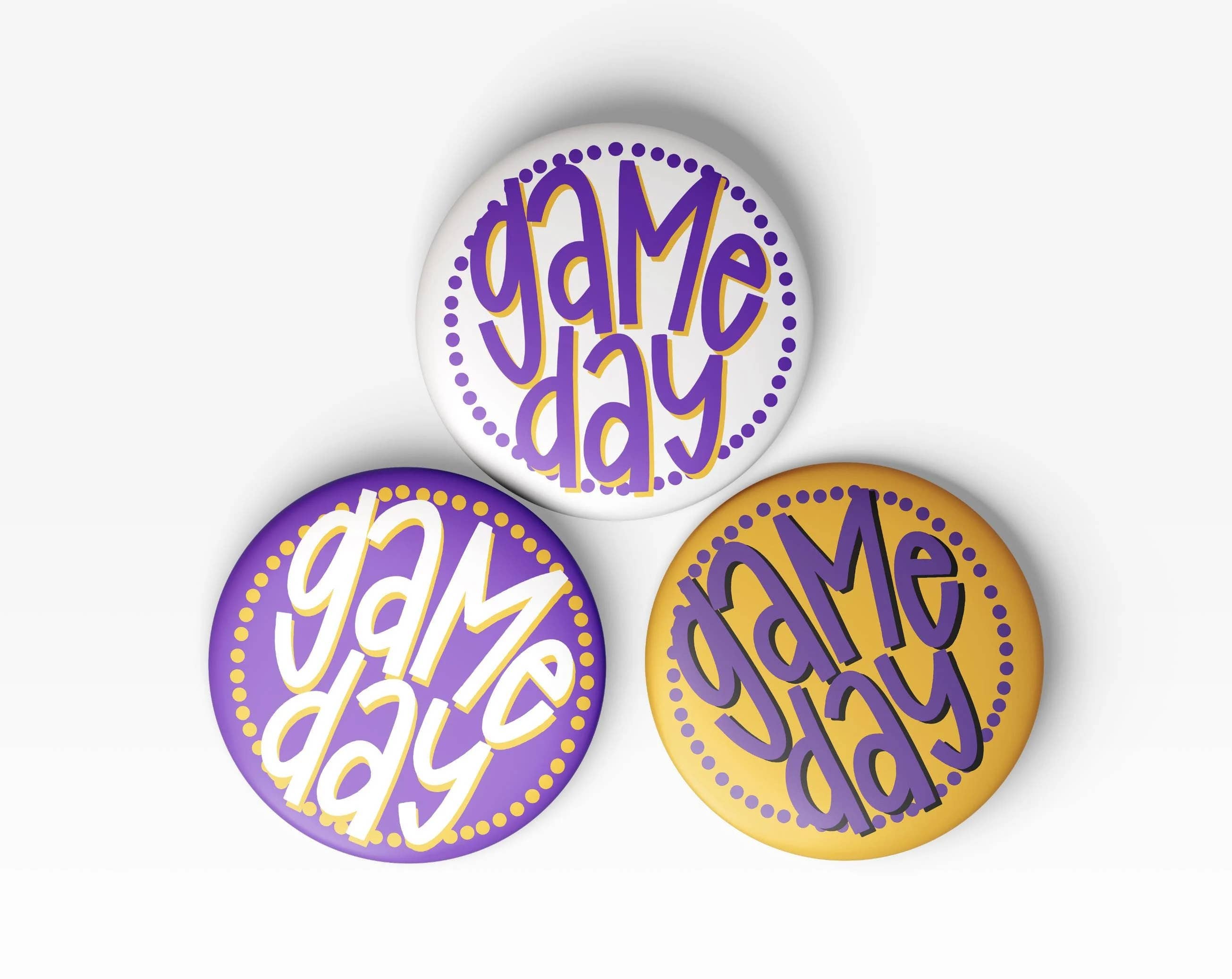 Tailgated Co. - Wholesale Lapel Pin/Button - Purple & Gold Game Day Buttons