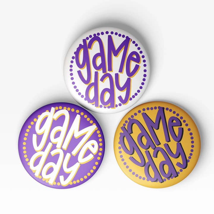 Tailgated Co. - Wholesale Lapel Pin/Button - Purple & Gold Game Day Buttons0