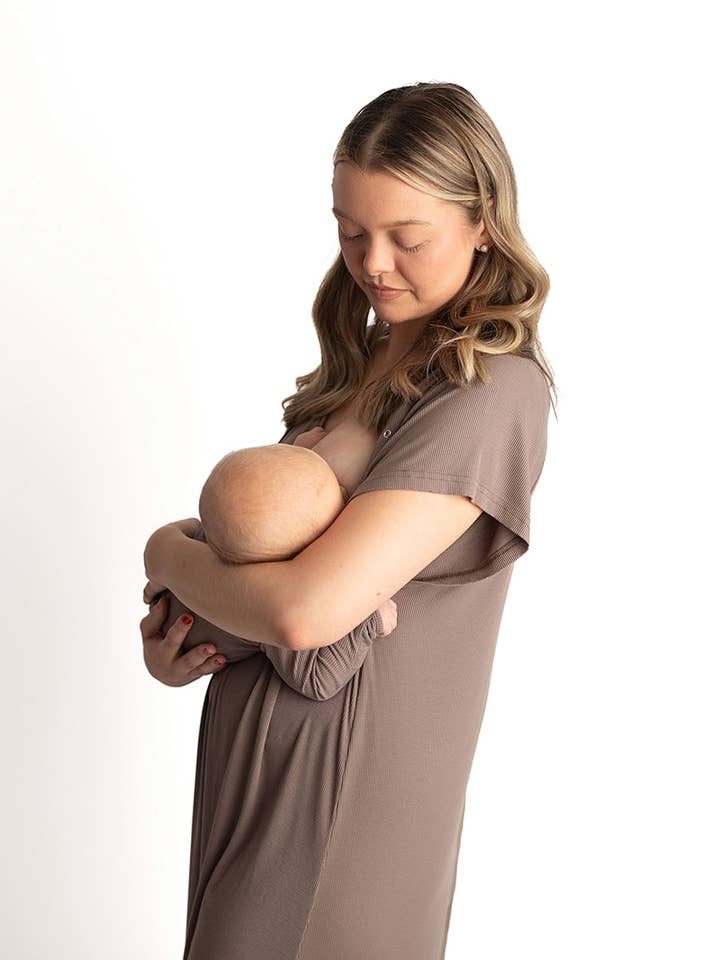 Three Little Tots - Wholesale Dress - Maternity - Cocoa Brown Maternity Mommy Labor & Delivery/ Nursing Gown 10