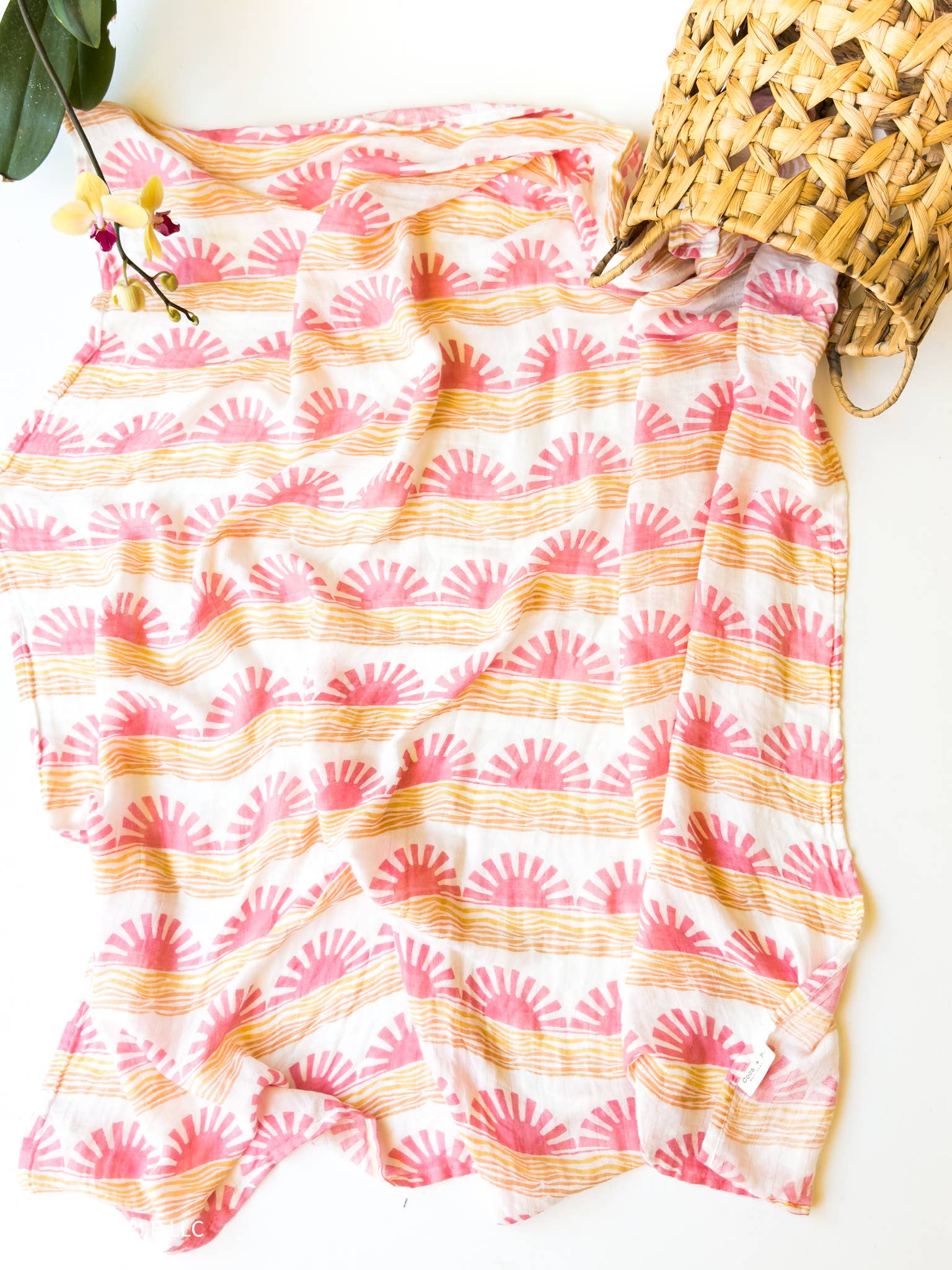 Coca + B.™ - Wholesale Milestone Blanket - Kids & Baby - Organic Pink Sun + Wave Baby Swaddle | Coastal Nursery Decor3