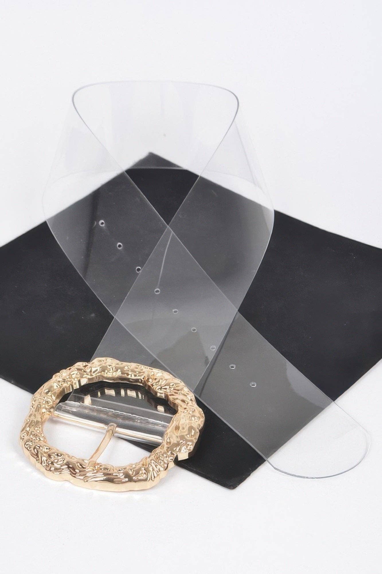 CC Wholesale Clothing - Vendita all'ingrosso Cintura - Donna - Cintura Trasparente con Grande Fibbia Rotonda in Metallo Vintage3