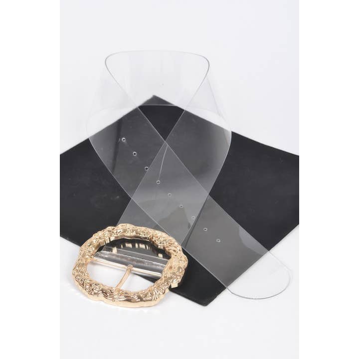 CC Wholesale Clothing - Vendita all'ingrosso Cintura - Donna - Cintura Trasparente con Grande Fibbia Rotonda in Metallo Vintage3