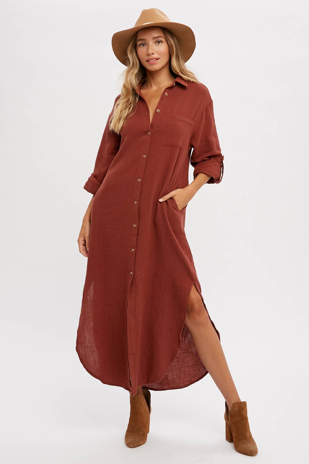 Bluivy - Wholesale Dress - Women's - BUTTON UP MAXI SHIRT DRESS WITH POCKET61