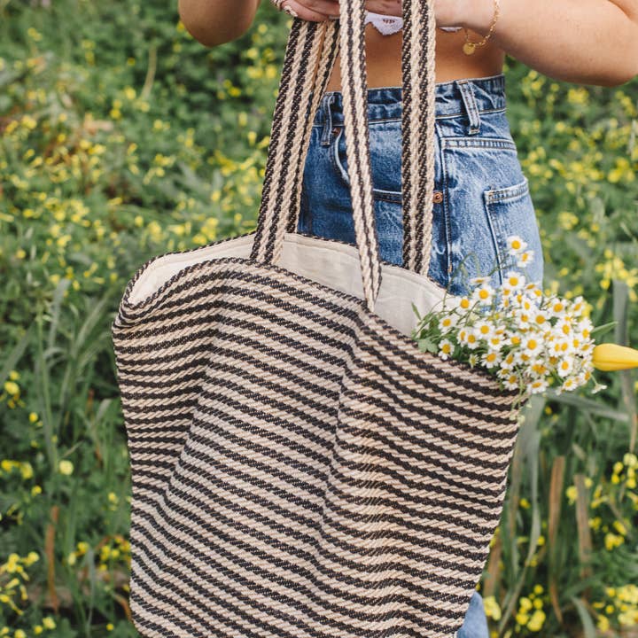 Will & Atlas - Wholesale Tote Bag - Women's - Shoulder Bag, jute / Paris black stripe