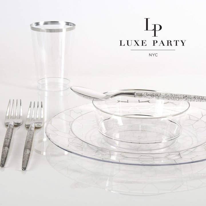 Luxe Party - Wholesale Disposable plate - Clear • Silver Round Plastic Plates | 10 Pack2