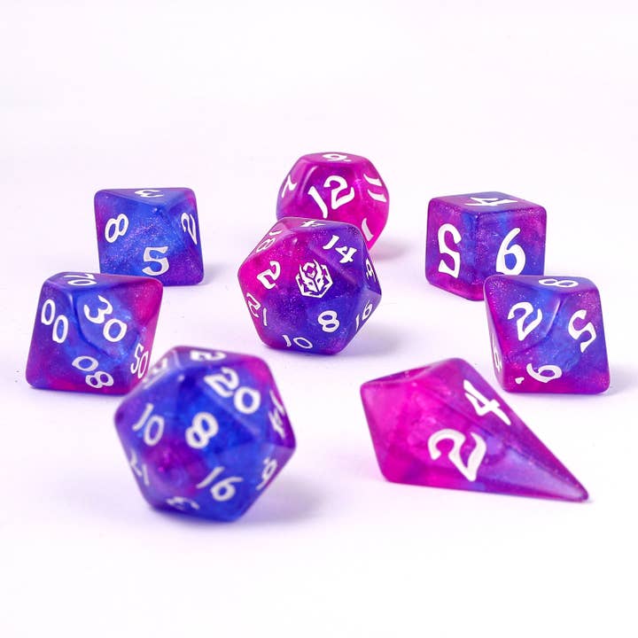 Hymgho Premium Dice - Wholesale Dice - Wyrmforged Rollers - Rounded Edge 8 Piece Polyhedral Dice set - Fairy Farts2