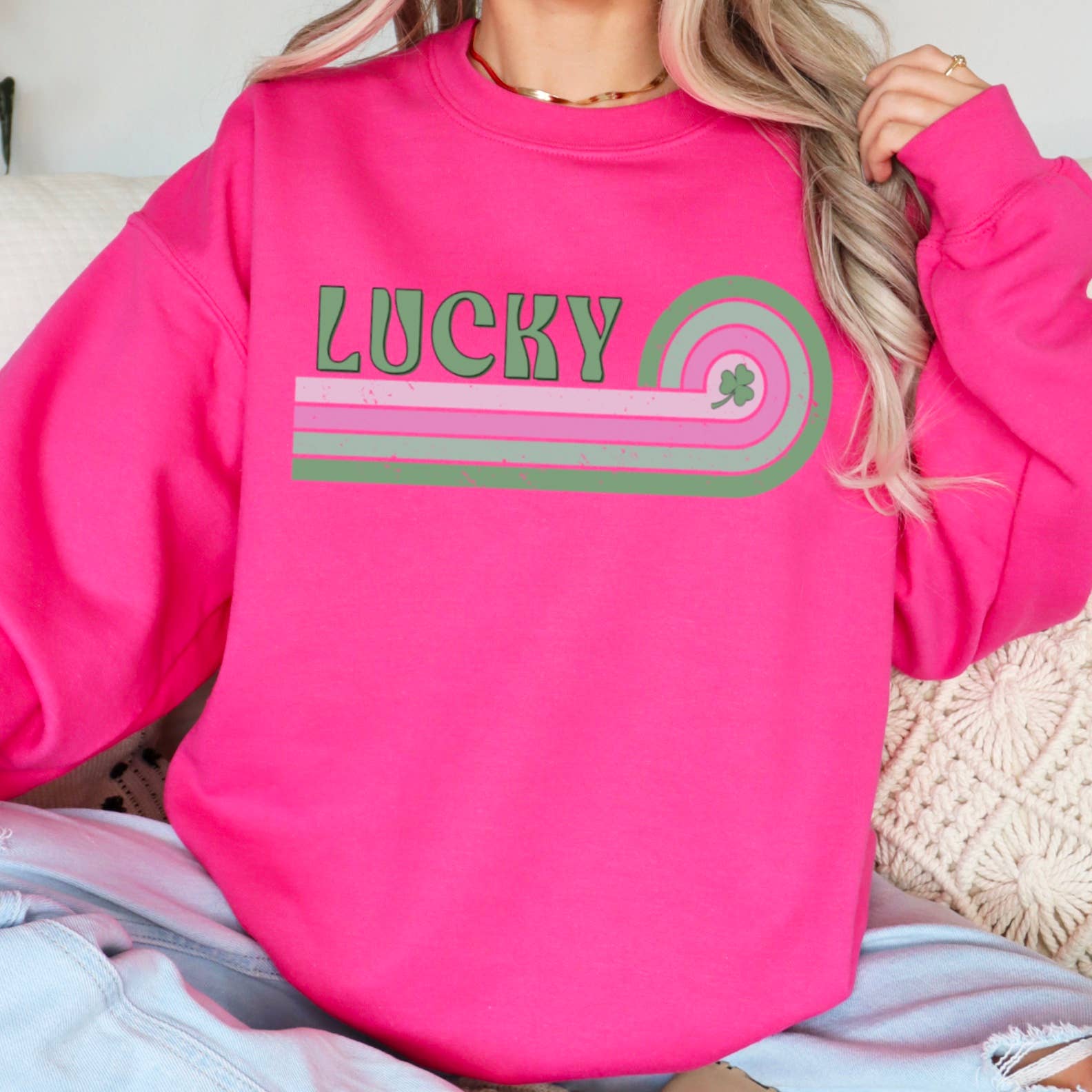 Shoppe SHC - Vente Sweat-shirt à imprimés – femme - Sweat-shirt ras du cou graphique chanceux de la Saint-Patrick4