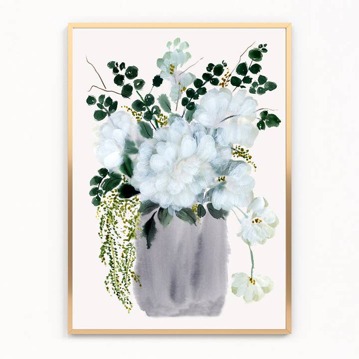 Pivoines blanches dans un vase | Impression artistique pour la vente par Ramya Art Design