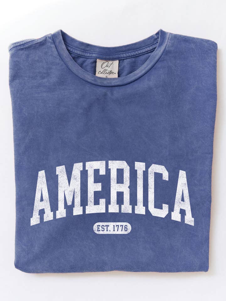 AMERICA EST 1776 Plus Mineral Graphic Top for wholesale by OAT COLLECTIVE