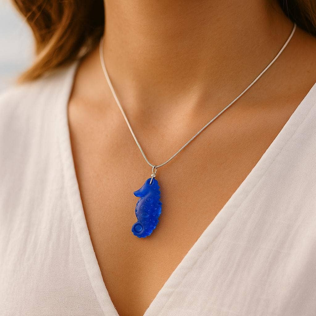 Bad Apple Designs - Wholesale Pendant/Charm Necklace - Ocean-Inspired Seahorse Sea Glass Necklace Handmade0