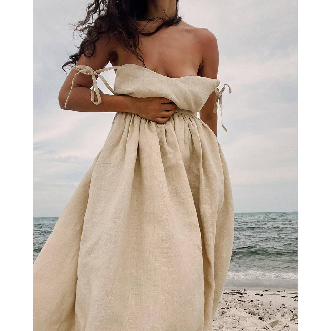 Mapcie - Wholesale Dress - Women's - SLEEVELESS TIE SHOULDER MIDI DRESS WITH FULL LINING1