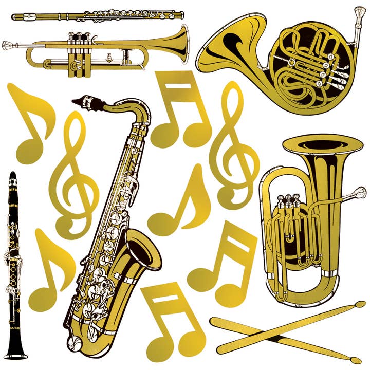 Gouden Folie Muziekinstrument Uitsnijdingen, 43 cm - 60 cm voor wholesale door Beistle