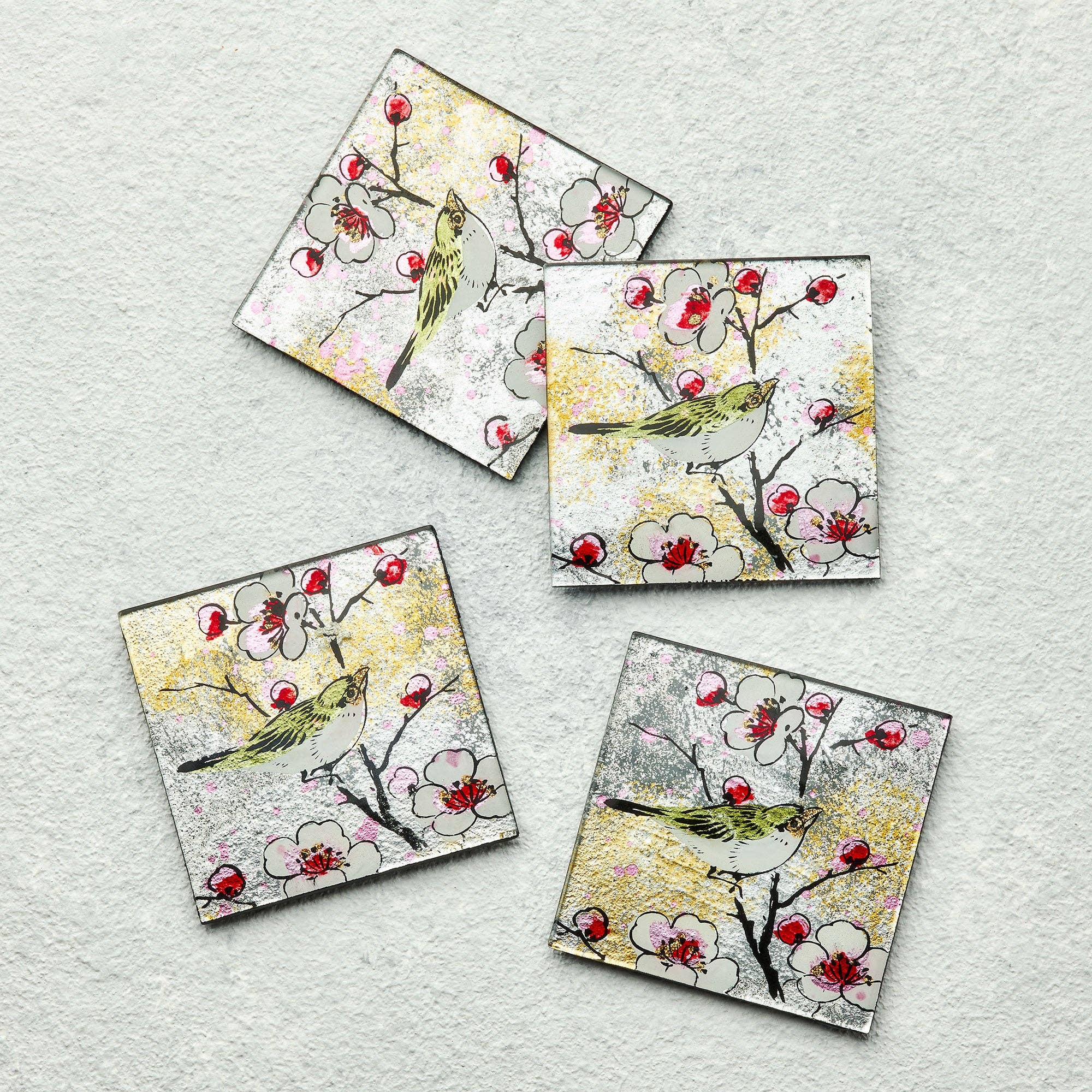Sienna Glass – wholesale Coasters – Set of 4 Coasters - Bird Song1