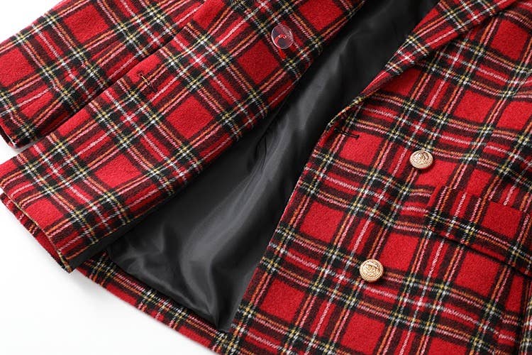 Red BL037 Double Breasted Tweed Elegant Suits Plaid Blazer for wholesale on Faire7
