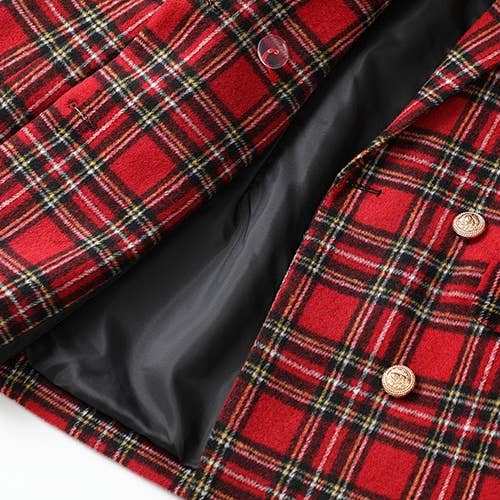 Red BL037 Double Breasted Tweed Elegant Suits Plaid Blazer for wholesale on Faire7