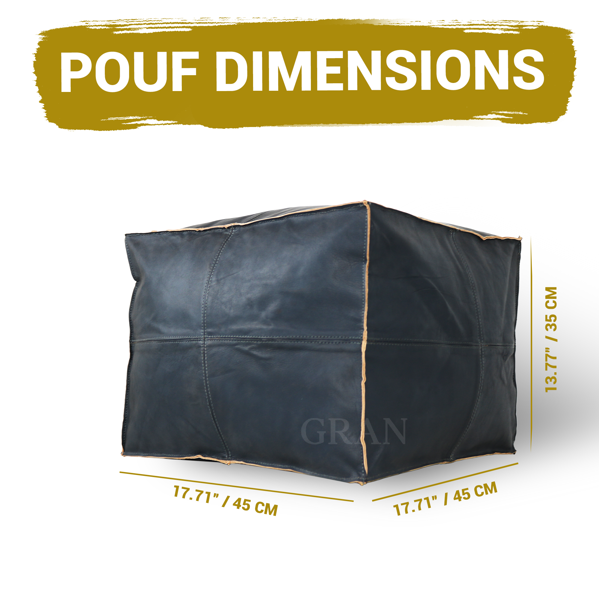 Gran Wholesale - Wholesale Pouf - Handmade Moroccan Square Leather Pouf Dark Gray - Unstuffed6