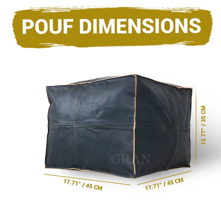 Gran Wholesale - Wholesale Pouf - Handmade Moroccan Square Leather Pouf Dark Gray - Authentic5
