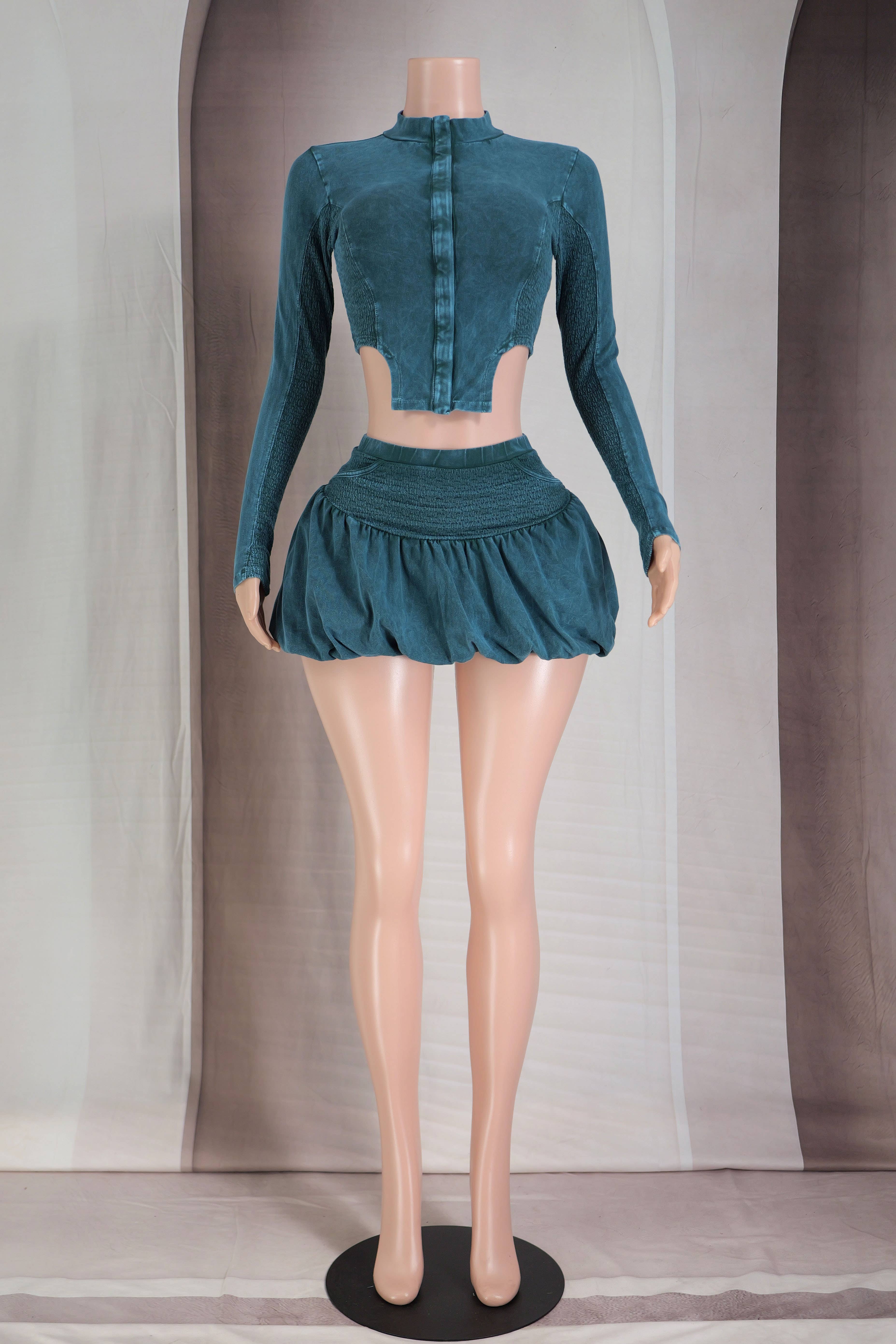 Dalia Studio - Vendita all'ingrosso Completo top e gonna - Donna - SET GIACCA A CONTRASTO MINERAL WASH E GONNE A BOLLE12