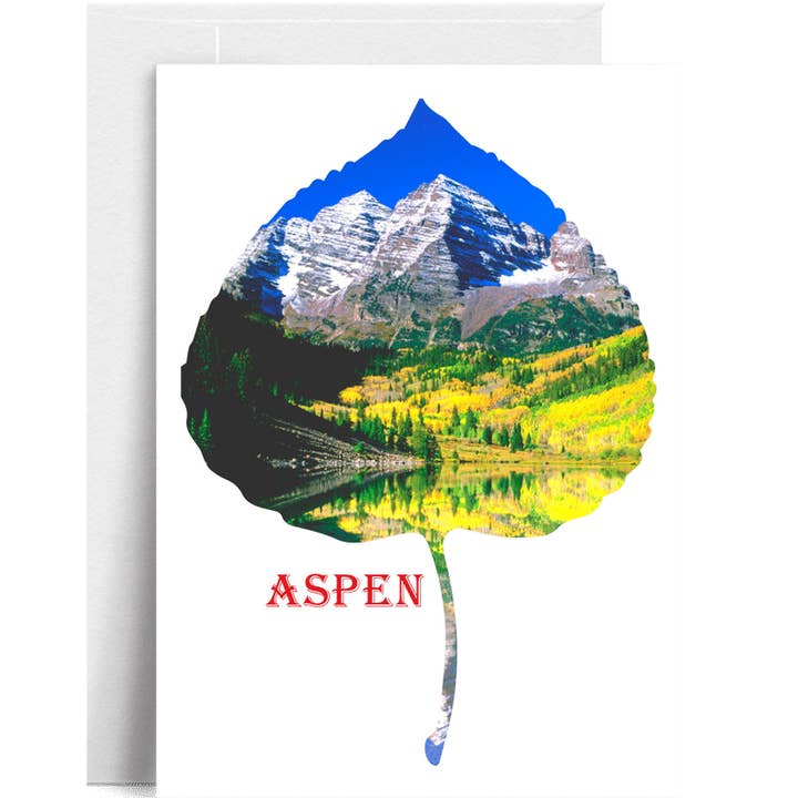 "Sinos de Folhas de Álamo Azul Escuro" – Cartão de Cumprimentos de Montanha Cénica por atacado de Lilybart LLC