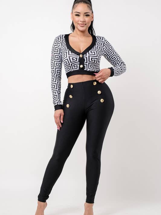 Crop-Top mit V-Ausschnitt und goldfarbenem BTTN Skinny-Hosen-Set für den Großhandel von Belita Collection